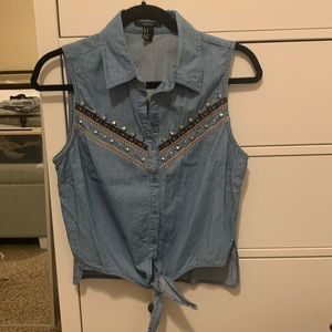Forever 21 Denim Tie Shirt